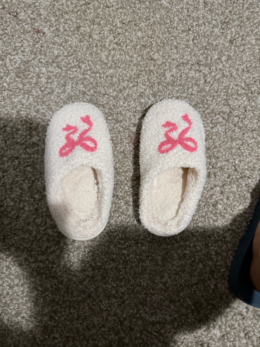 Kids Cream Plush Slip-On Slippers with Pink Accent